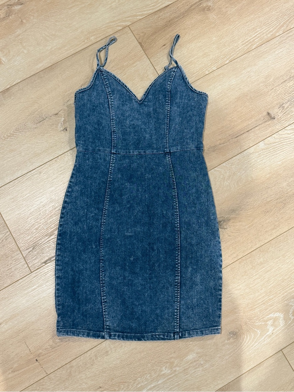 Denim Bodycon Spaghetti Strap Dress - stretchy